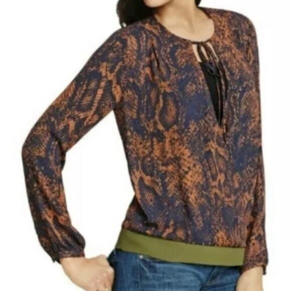 CAbi Snakeskin Print Orange Blue Wrap Long Sleeve Top  Women's Size Medium - Picture 1 of 9